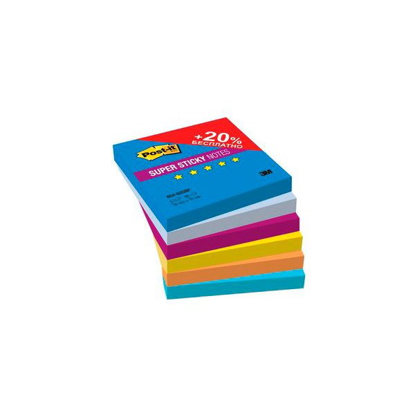 Самоклеящийся блок 3M Super Sticky 654-6SSBP Воздух Плюс 76х76 мм 540 л. 6 цв.
